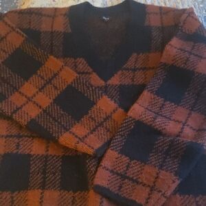 Rails V-Neck Plaid Sweater - Black and Brown